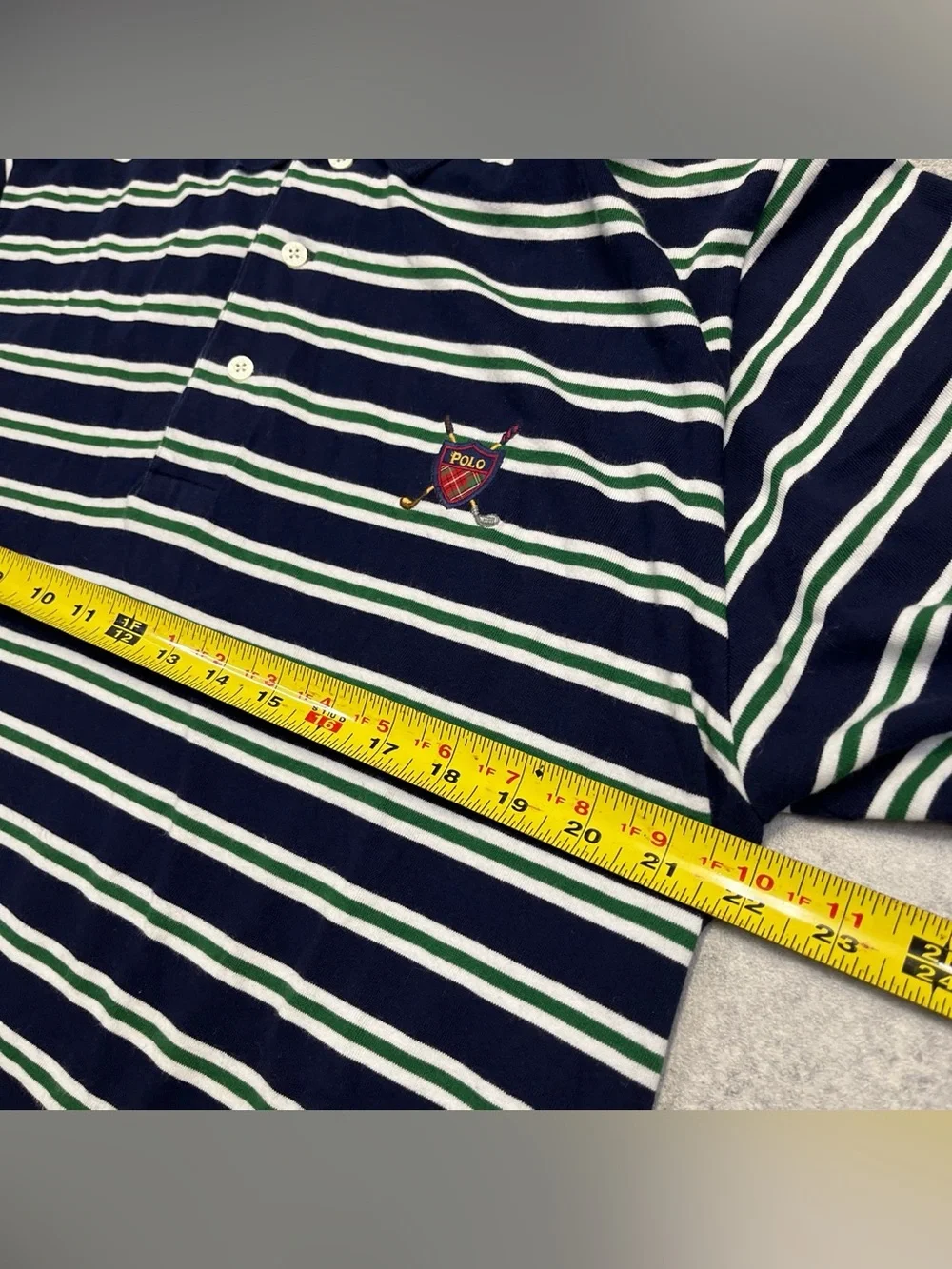 Vintage Polo Golf Ralph Lauren Navy Blue Green White Stripes Short Sleeve Shirt